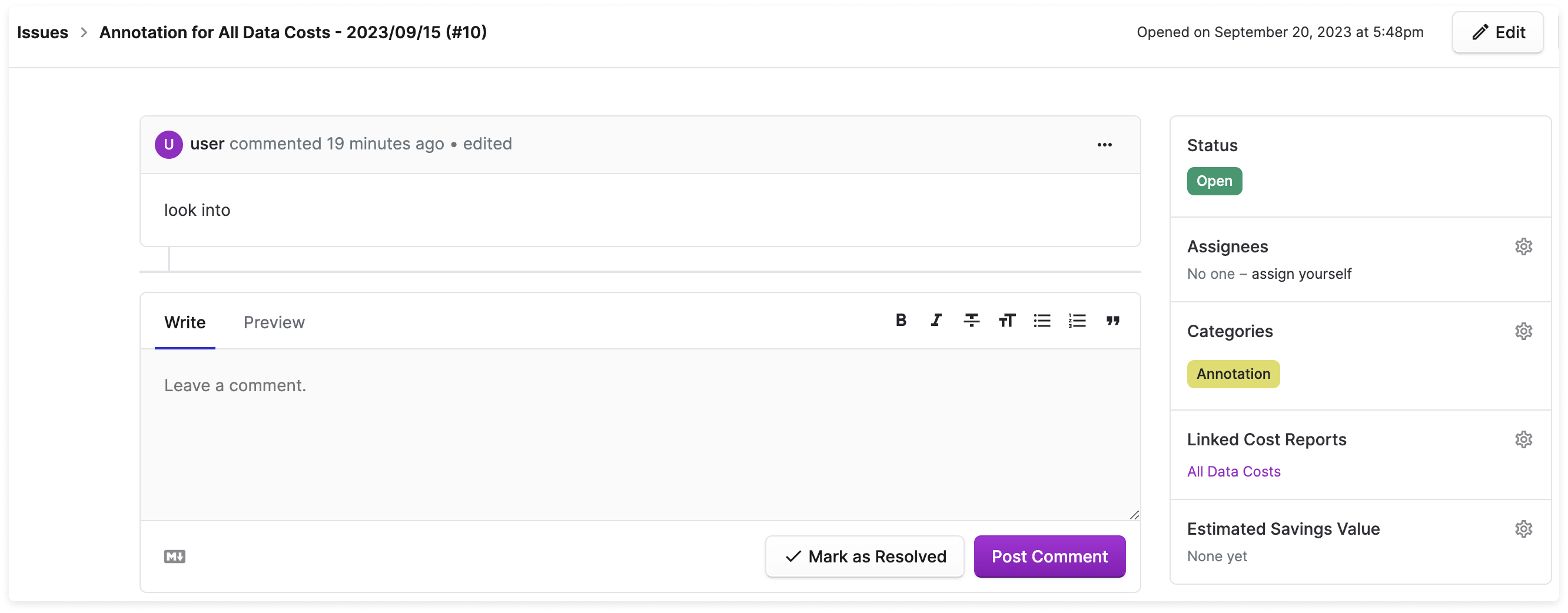 View of issue created by an annotation