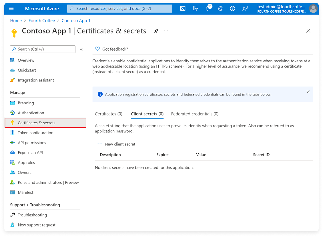 Configuration for Azure client secret