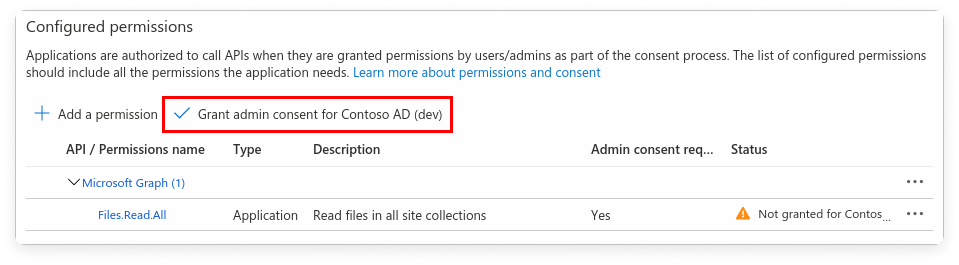 Configuration for Azure app admin consent