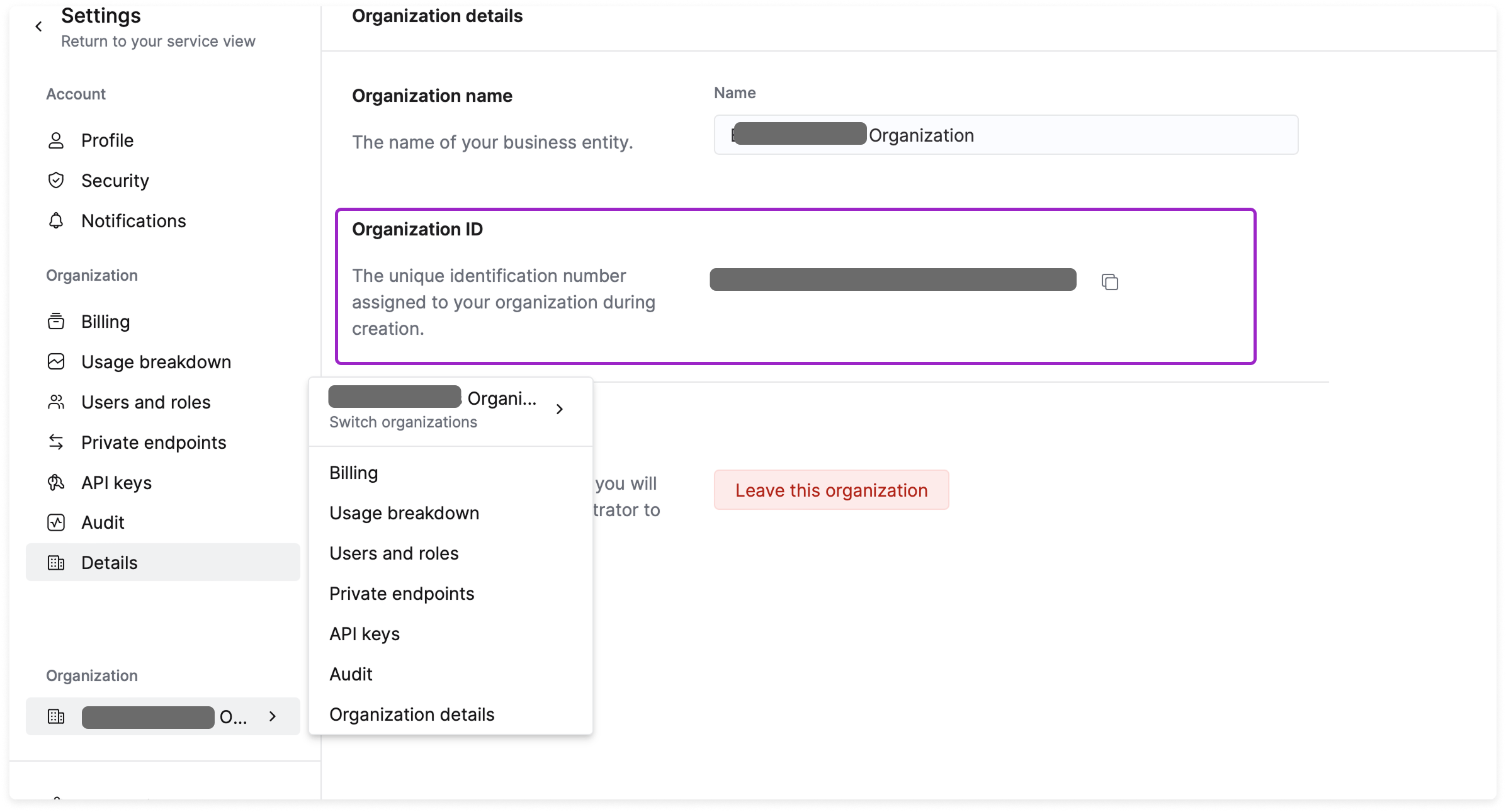 Copying ClickHouse Organization ID