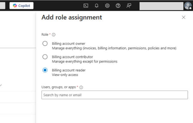 Adding the billing account reader role for the service principal