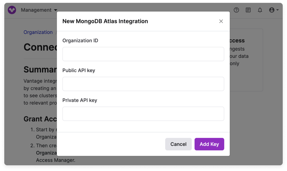 Add MongoDB information in the Vantage console