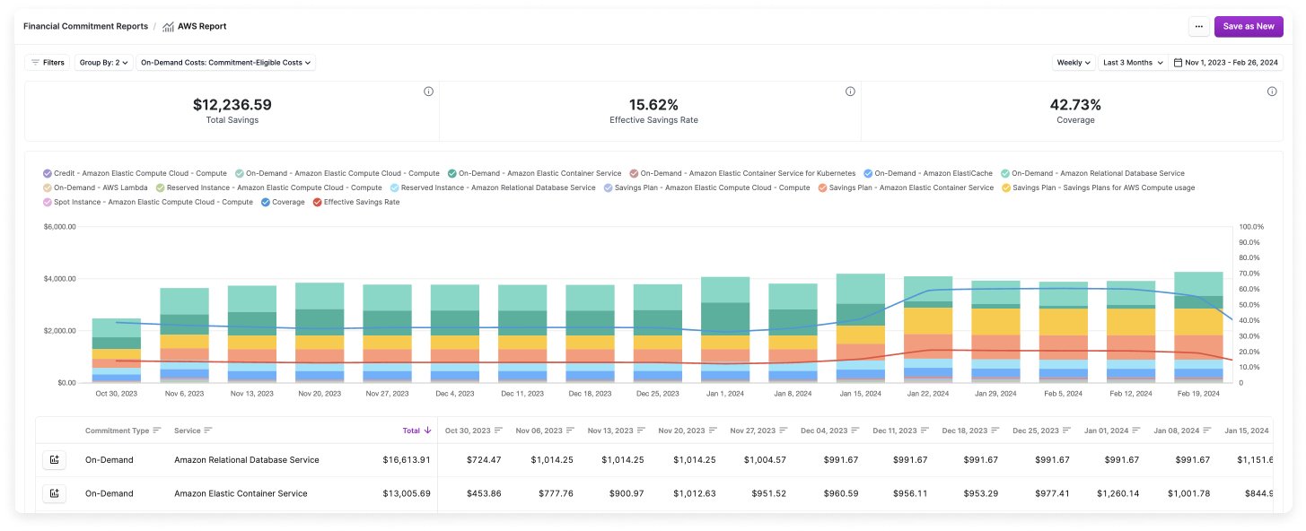 A view of a full financial commitment report