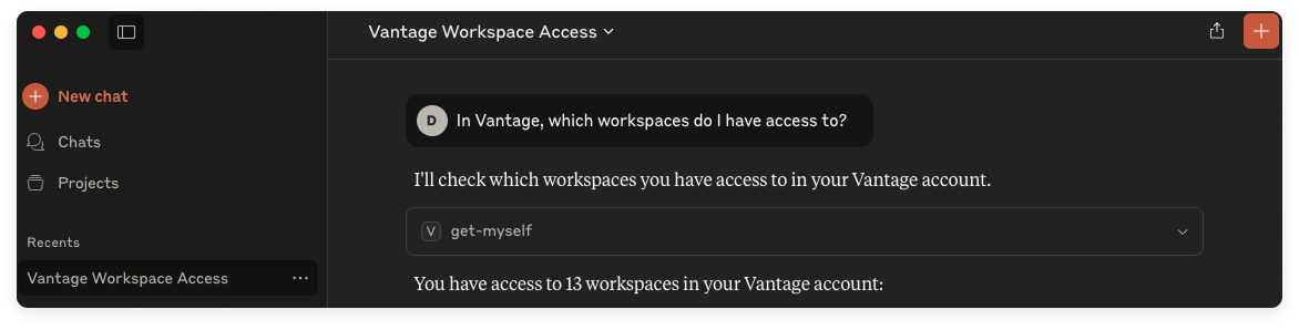 Chatting with Claude and Vantage MCP
