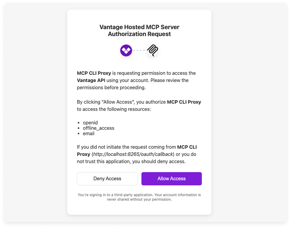 Authorize the MCP in Vantage