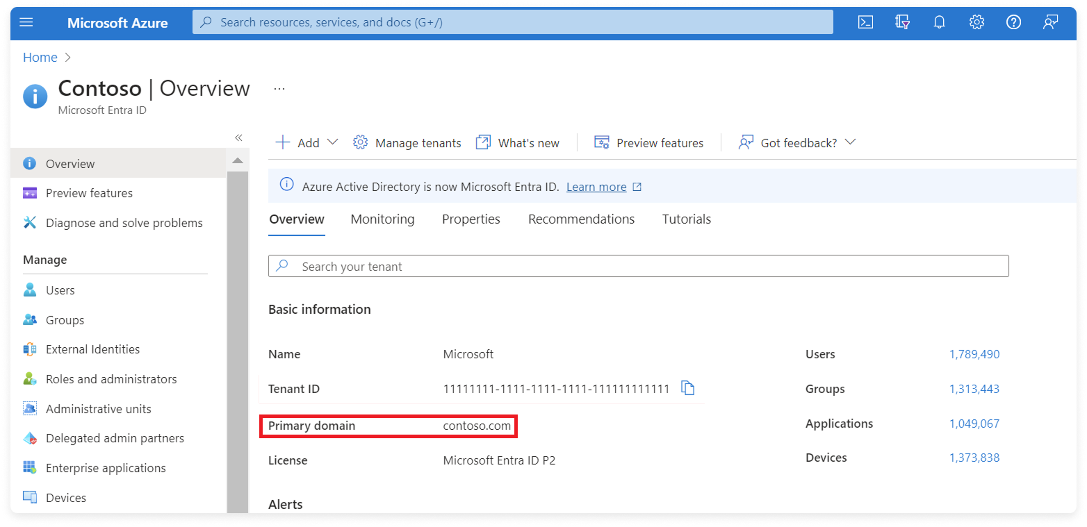 Obtaining primary domain from Entra ID