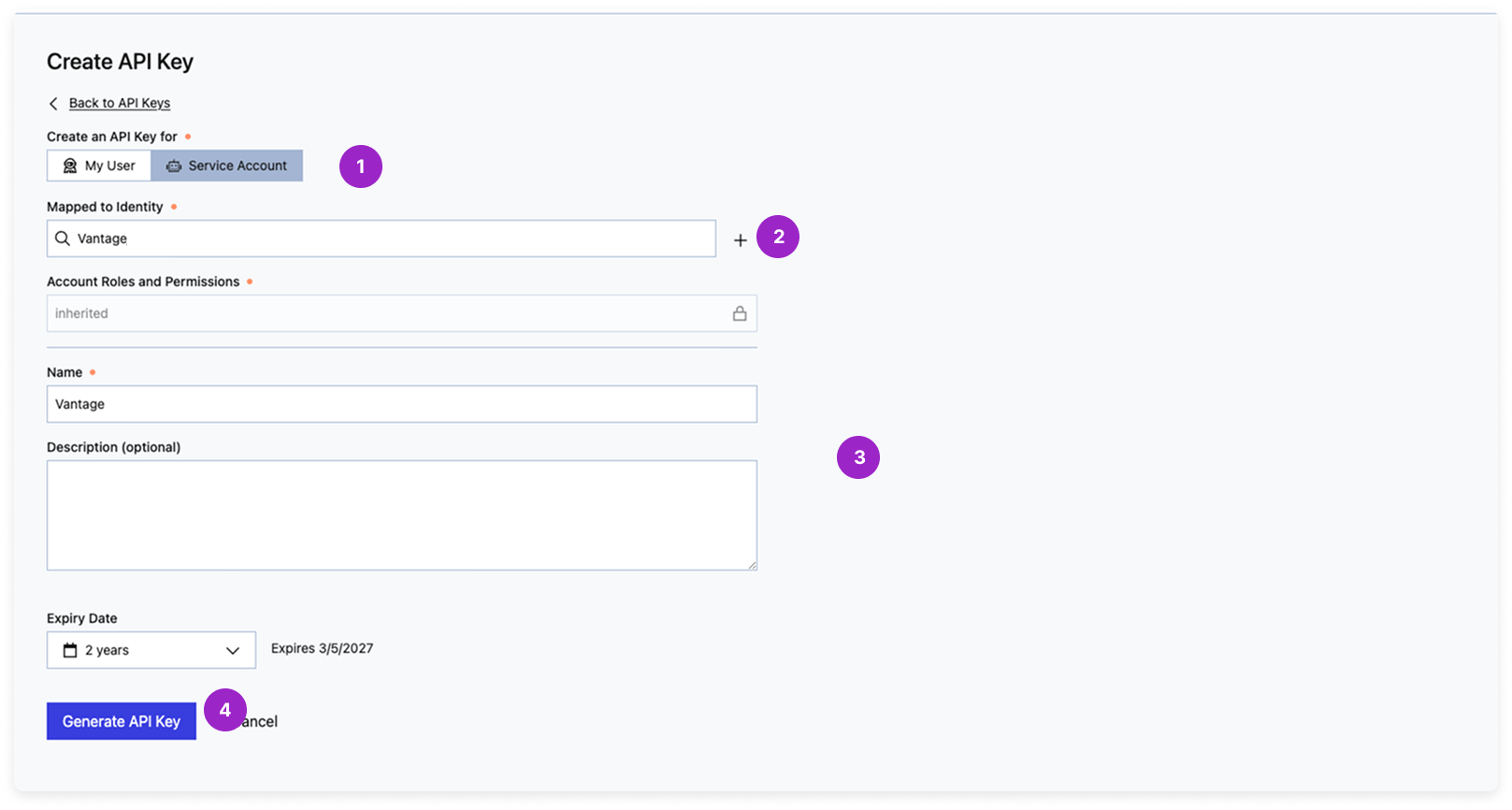 Creating a new Temporal API key with relevant permissions