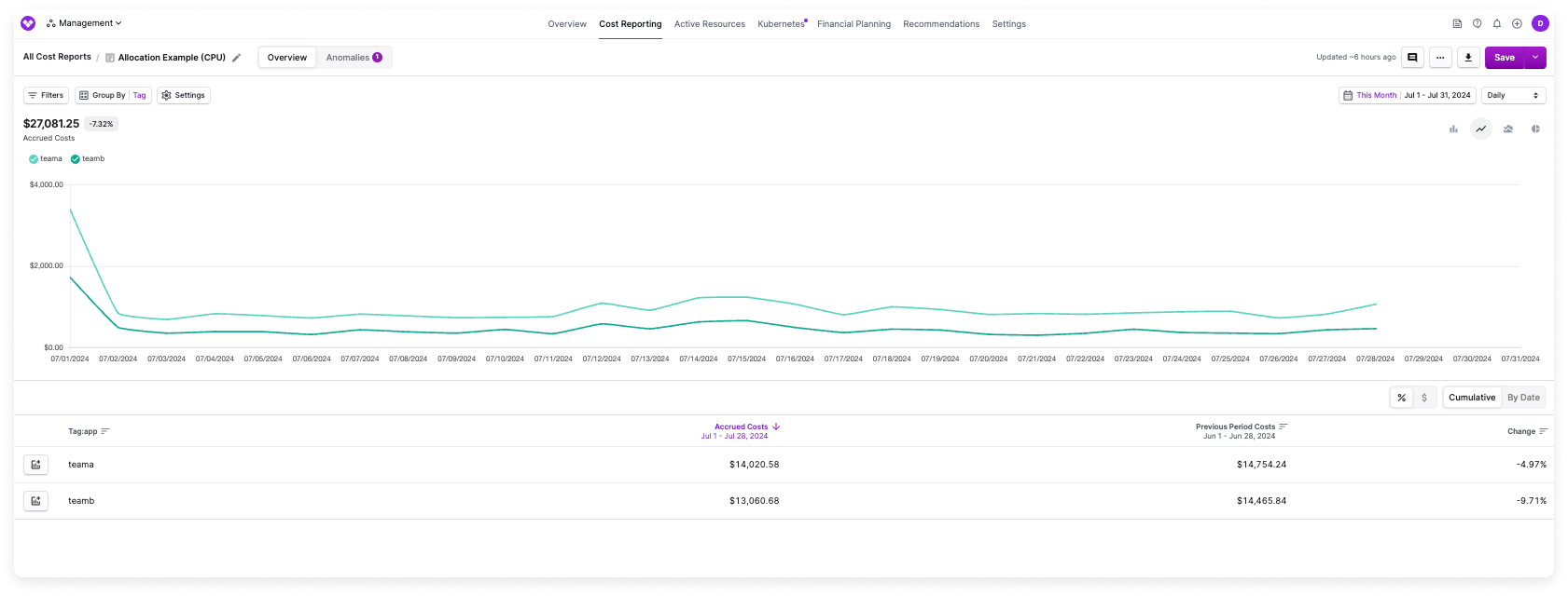 A sample Tag Value field for AWS Support Fee costs